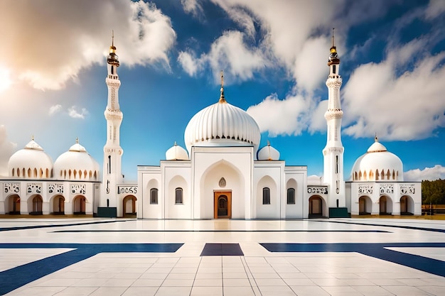 eine Moschee mit blauem Himmel und Wolken.