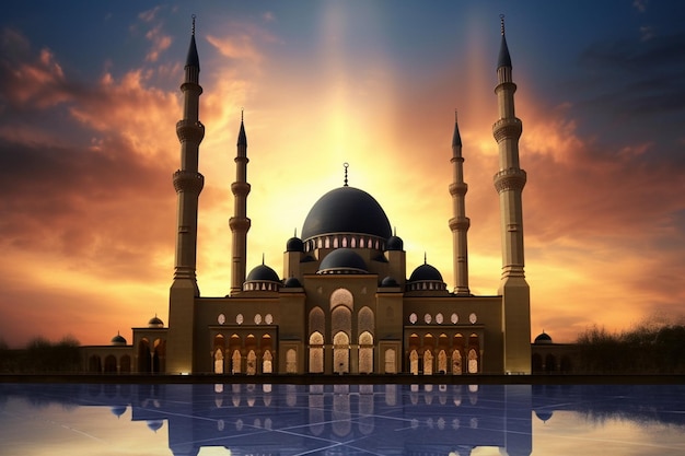 Eine Moschee mit einem bewölkten Himmel im Hintergrund