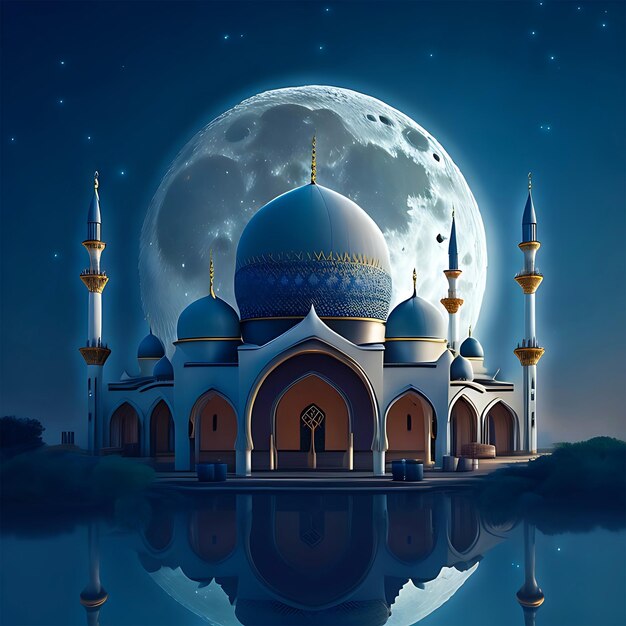 Eine Moschee mit einem Mond im Hintergrund erzeugte KI