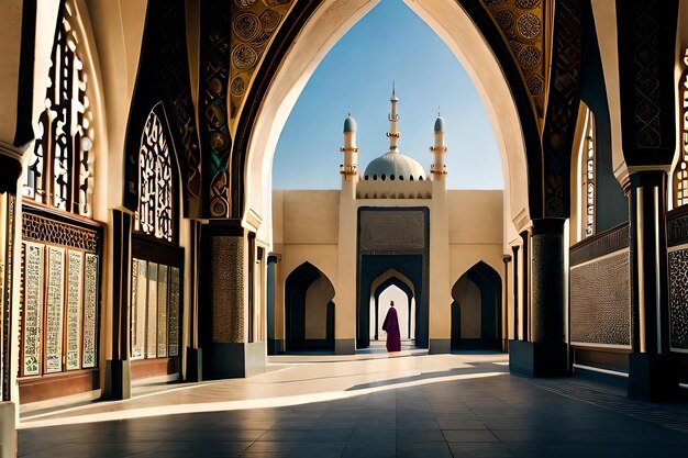 Eine Moschee mit einer Frau, die durch sie geht