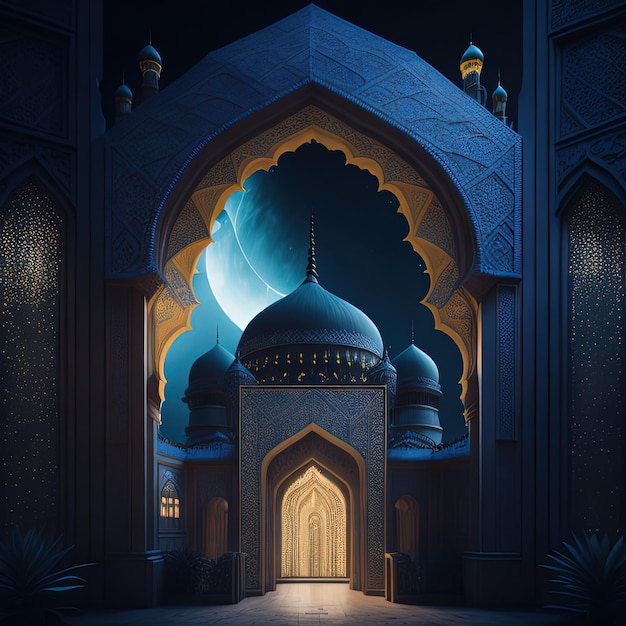 Eine Moschee mit einer Kuppel und einer blauen Kuppel