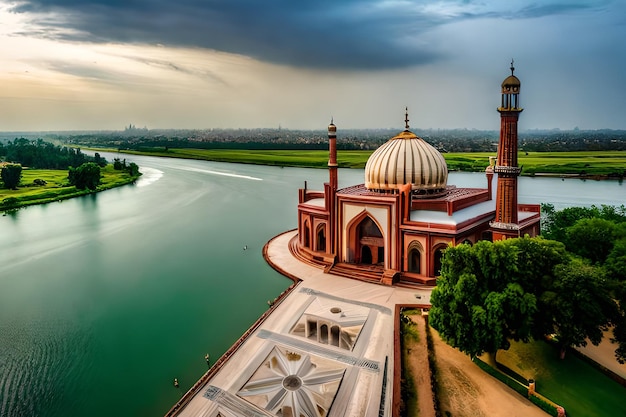 Eine Moschee mitten in einem Fluss