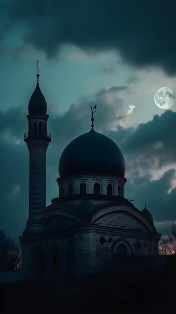Eine Moschee und ein Mond am Nachthimmel. Generative KI