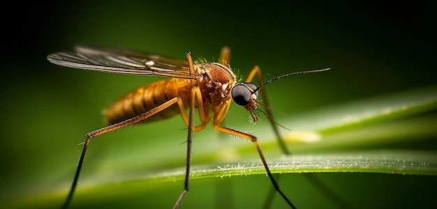 Eine Mücke sitzt auf einem Blatt, auf dessen Unterseite das Wort „Mücke“ steht.