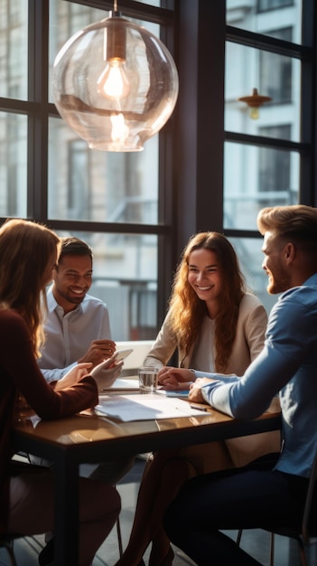 Eine multiethnische Gruppe von Geschäftsleuten hält ein informelles Treffen in einem modernen Büro