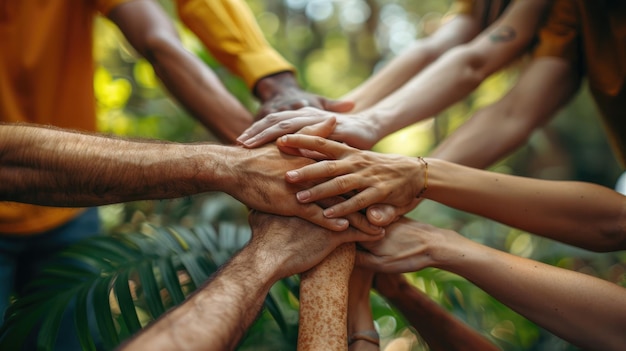 Eine multikulturelle Zusammenkunft von Menschen, die sich die Hände halten