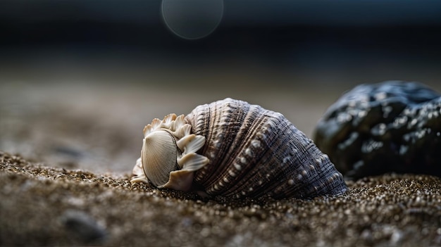 Eine Muschel am Strand mit schwarz-weißem Hintergrund