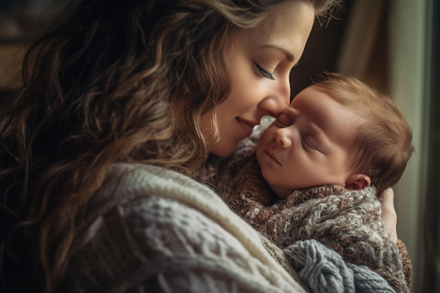 Eine Mutter hält ein Baby und das Wort Baby auf ihrer Brust