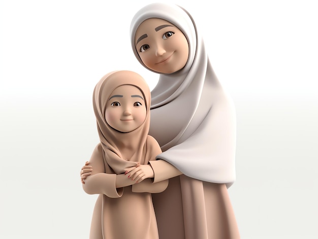 Eine Mutter und ein Kind mit einem Hijab in Rosa