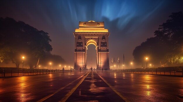 Eine Nachtansicht des India Gate