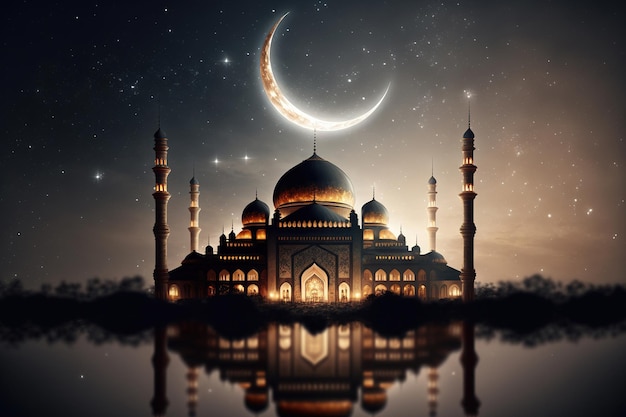 Eine Nachtszene mit einem Mond und einer Moschee