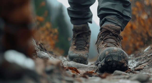 Eine Nahaufnahme der Füße einer Person auf einem unbefestigten Wanderweg