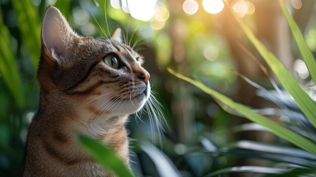 Eine Nahaufnahme der Katze durch Pflanzen