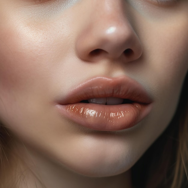 Eine Nahaufnahme der Lippen einer Frau mit Goldglitter darauf.