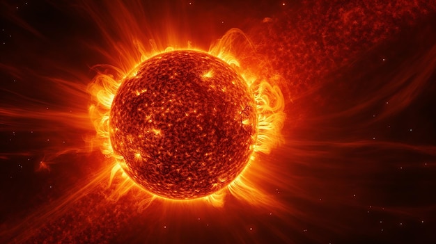 Eine Nahaufnahme der Sonne, deren intensive Hitze von ihrem Kern ausgeht
