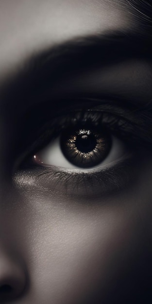 Eine Nahaufnahme des Auges einer Frau mit dunkelbraunem Auge