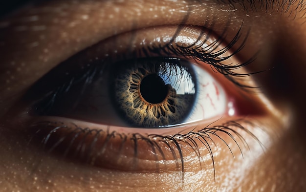 Eine Nahaufnahme des Auges einer Frau mit einem blauen Auge