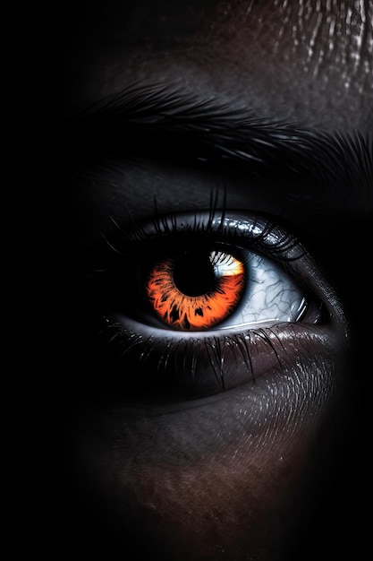 Eine Nahaufnahme des Auges einer Person mit orangefarbenen Augen