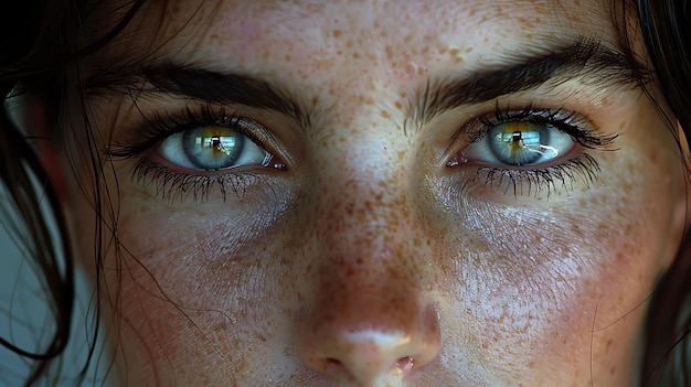 eine Nahaufnahme des Gesichts einer Frau mit Freckles auf ihrem Gesicht