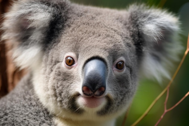 Eine Nahaufnahme des Gesichts eines Koalas, das Niedlichkeit und Einzigartigkeit symbolisiert