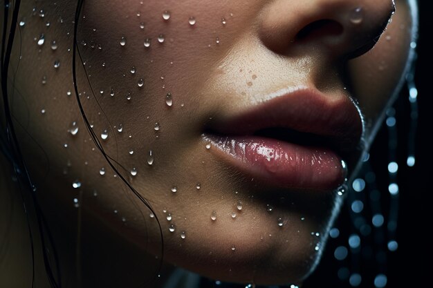 Foto eine nahaufnahme des schlüsselbeins einer frau mit weichen wassertropfen