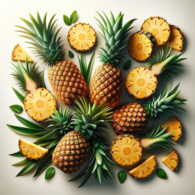 Foto eine nahaufnahme einer ananas mit ein paar fehlenden scheiben