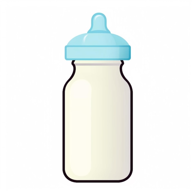 Eine Nahaufnahme einer Babyflasche mit blauem Deckel. Generative KI