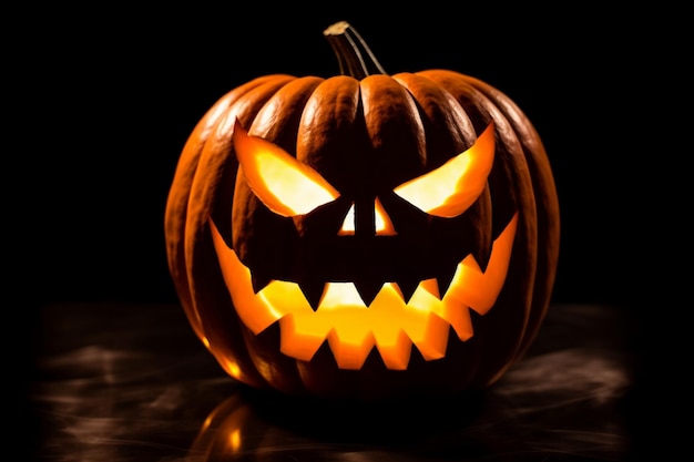 eine Nahaufnahme einer beleuchteten Jack-o-Lantern