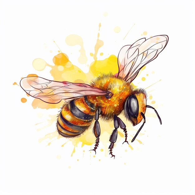 Eine Nahaufnahme einer Biene mit gelbem Hintergrund und generativer KI