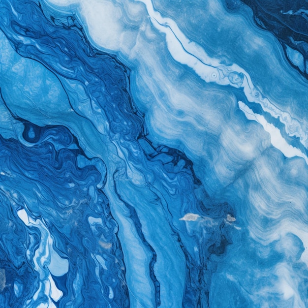 Eine Nahaufnahme einer blau-weißen Marmorplatte mit einem Wellenmuster