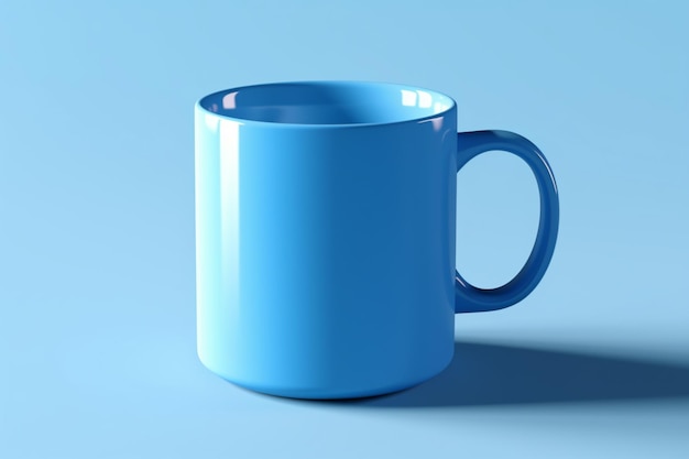 Eine Nahaufnahme einer blauen Kaffeetasse auf einer blauen generativen Oberfläche