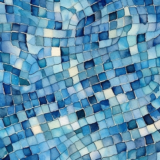 Eine Nahaufnahme einer blauen Mosaikfliesenwand mit einer weißen Grenze