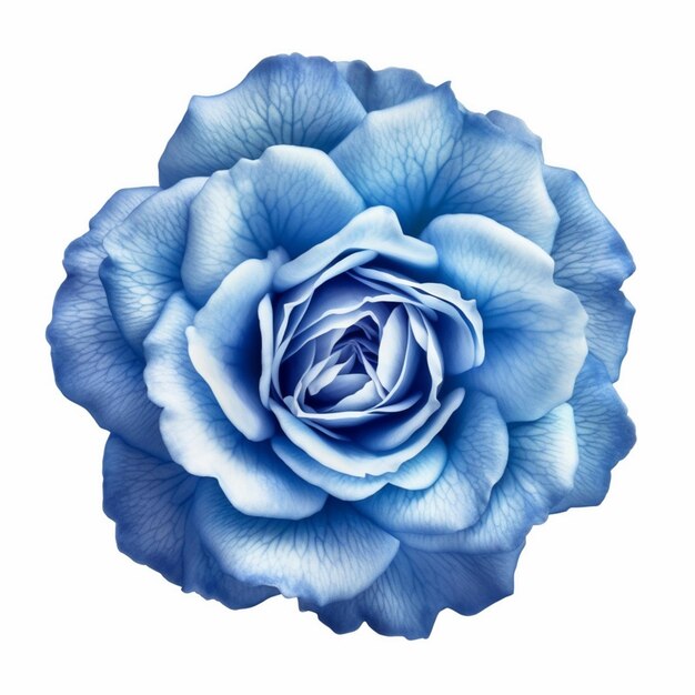 Eine Nahaufnahme einer blauen Rose auf einem weißen Hintergrund