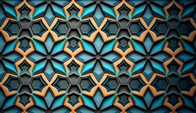 eine Nahaufnahme einer blauen und orangefarbenen Wand mit einem generativen KI-Muster