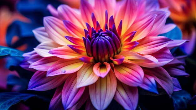 Eine Nahaufnahme einer blühenden Blume mit leuchtenden Farben AI Generative