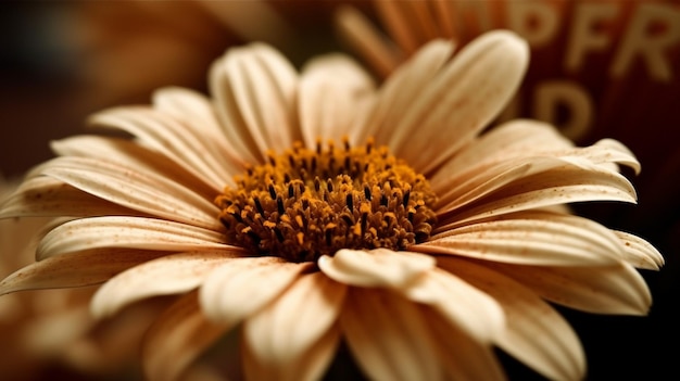 Eine Nahaufnahme einer Blume mit dem Wort Gänseblümchen darauf