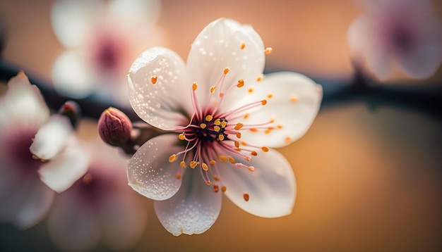 Eine Nahaufnahme einer Blume mit dem Wort Kirsche darauf