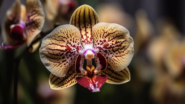 Foto eine nahaufnahme einer blume mit dem wort orchidee darauf