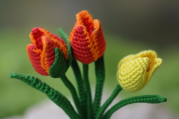 Foto eine nahaufnahme einer blume mit orangefarbenem und gelbem garn.