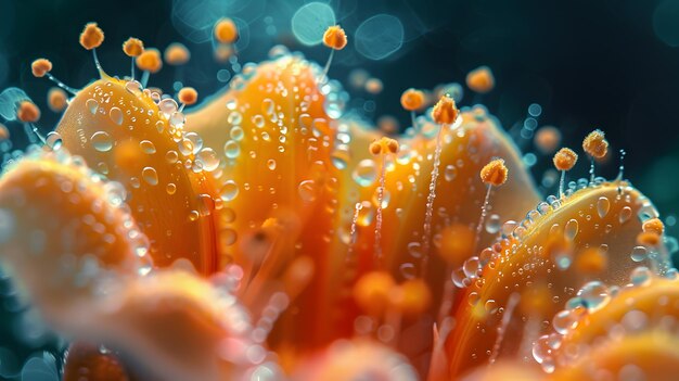 Eine Nahaufnahme einer Blume mit Wassertropfen darauf