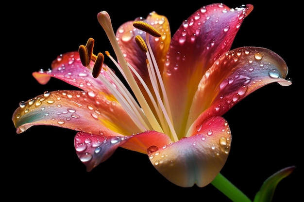 Eine Nahaufnahme einer Blume mit Wassertropfen generativ ai