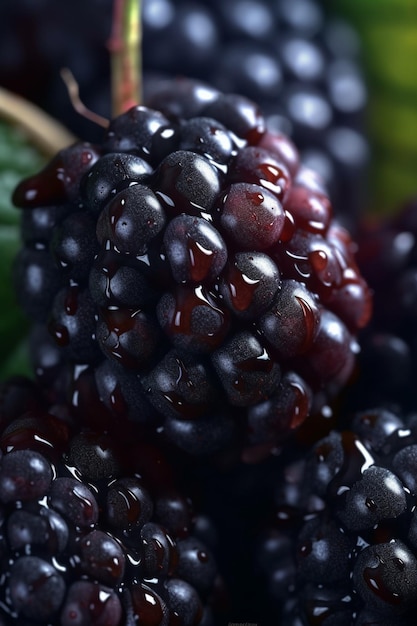 Eine Nahaufnahme einer Brombeere mit Wassertropfen darauf