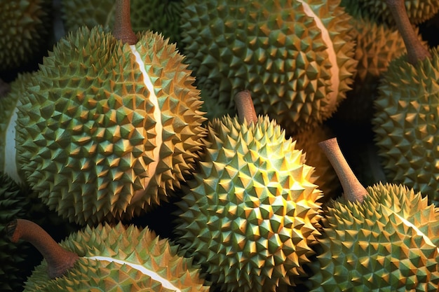 Eine Nahaufnahme einer Durianfrucht mit dem Wort Durian darauf