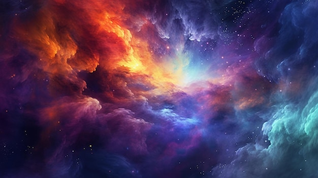 Eine Nahaufnahme einer farbenfrohen Galaxie mit einem hellen Stern im Hintergrund, generative KI