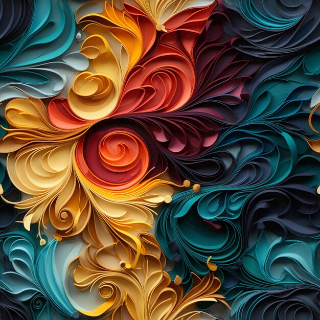 Eine Nahaufnahme einer farbenfrohen Papierkunst mit einem Blumen-Generativ-Ai