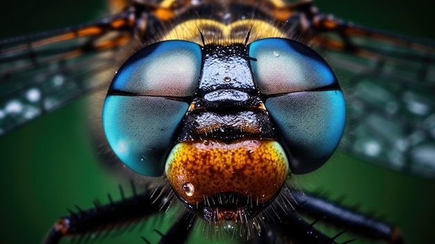 Eine Nahaufnahme einer Fliege mit blauen Augen