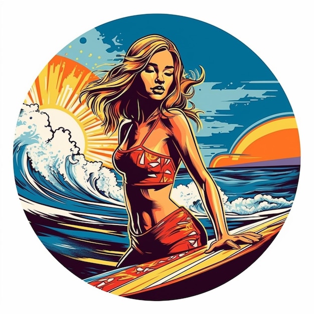 Foto eine nahaufnahme einer frau im bikini auf einem surfbrett. generative ki