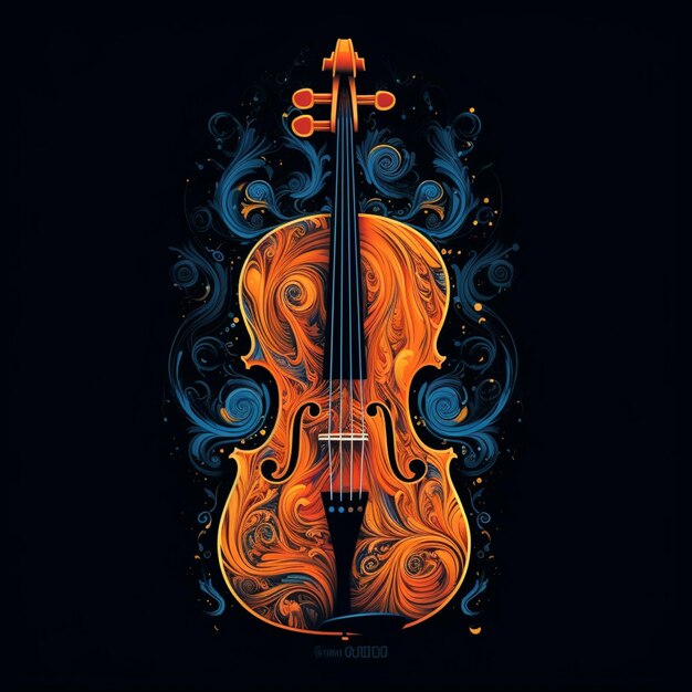 Eine Nahaufnahme einer Geige mit einem wirbelnden Design darauf, generative KI