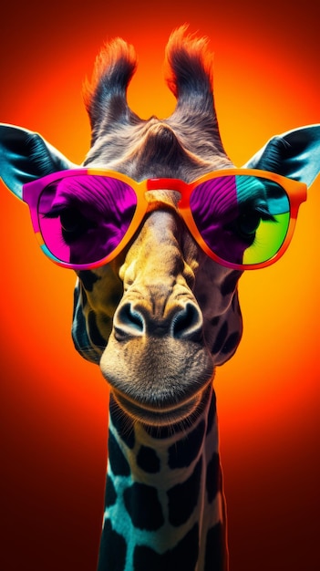 Eine Nahaufnahme einer Giraffe mit Sonnenbrille