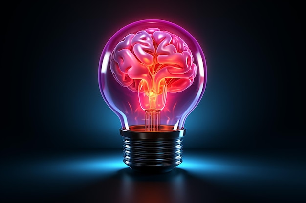 eine Nahaufnahme einer Glühbirne mit einem leuchtenden Gehirn innerhalb der generativen AI